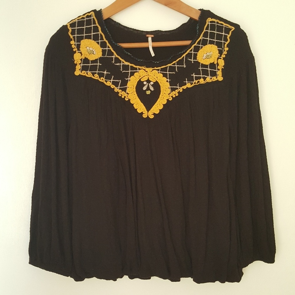 Free People Boho Embroidered Blouse